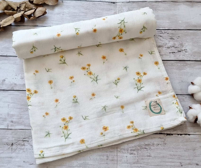 Buttercup floral muslin swaddle 100% organic cotton