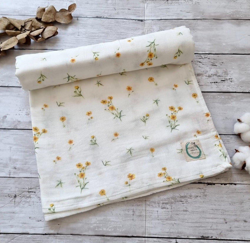 Buttercup floral muslin swaddle 100% organic cotton