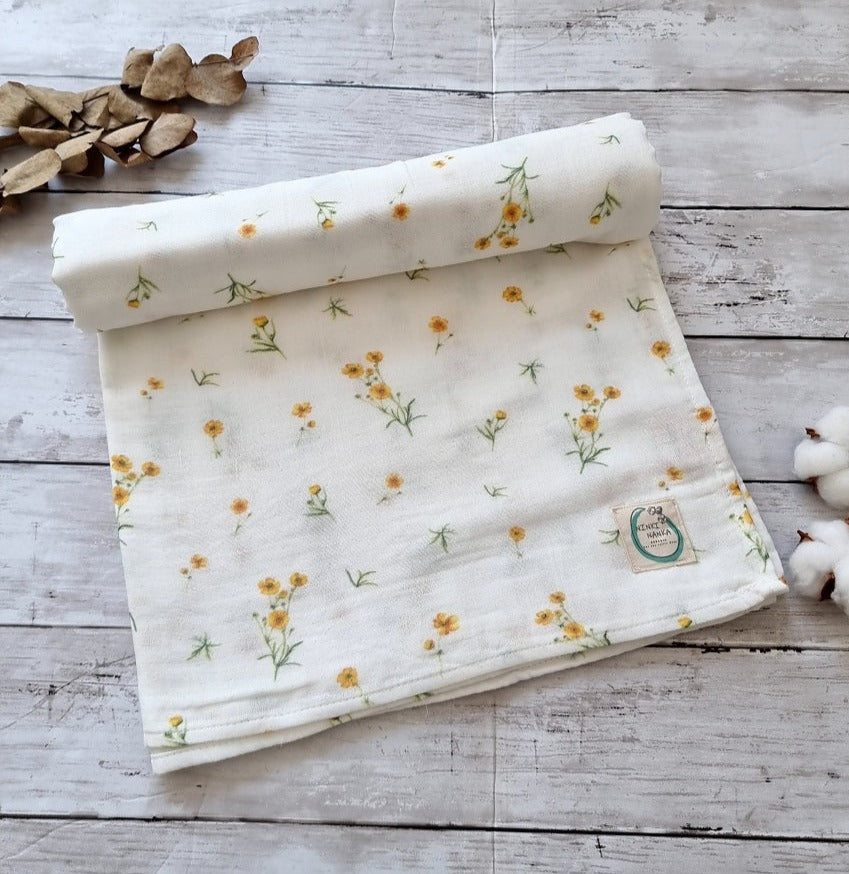 Buttercup floral muslin swaddle 100% organic cotton