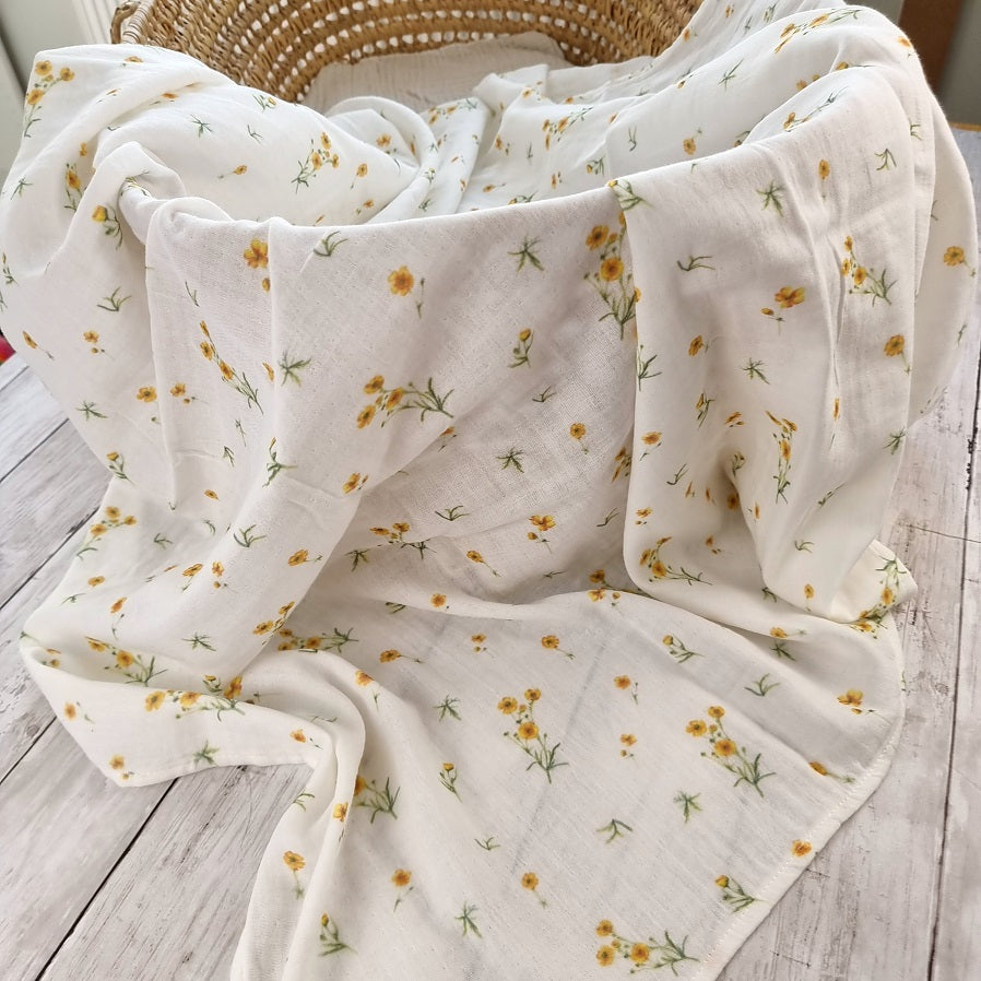 Buttercup floral muslin swaddle 100% organic cotton