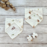 Woodland animals muslin dribble bib, baby dribble bib with animal prints, 100% organic cotton bibs