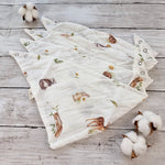 Woodland animals muslin dribble bib, baby dribble bib with animal prints, 100% organic cotton bibs