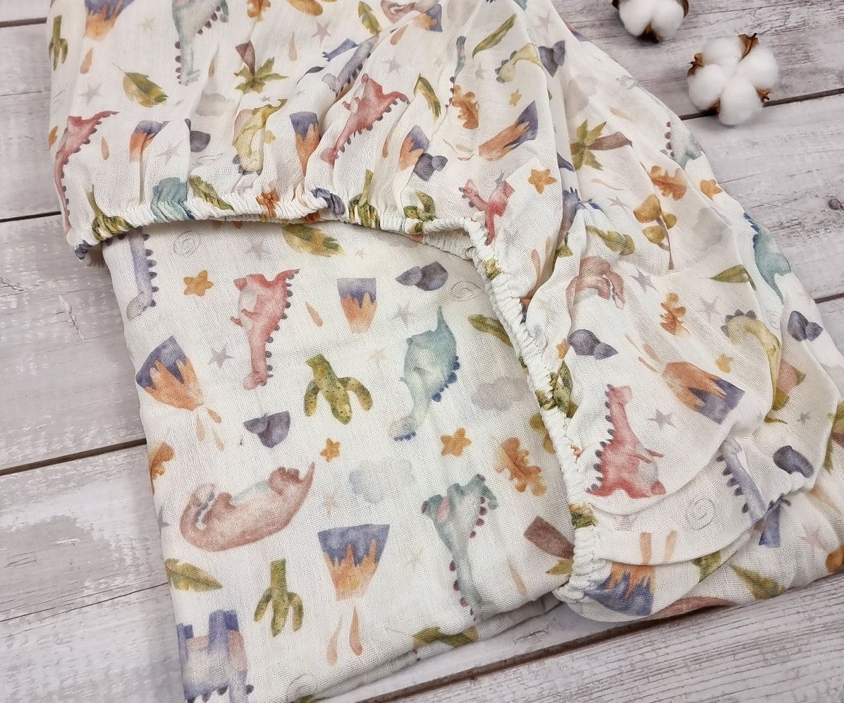 Dinosaur cotbed fitted sheet, boys cot bed sheet, Dinosaur nursery bedding
