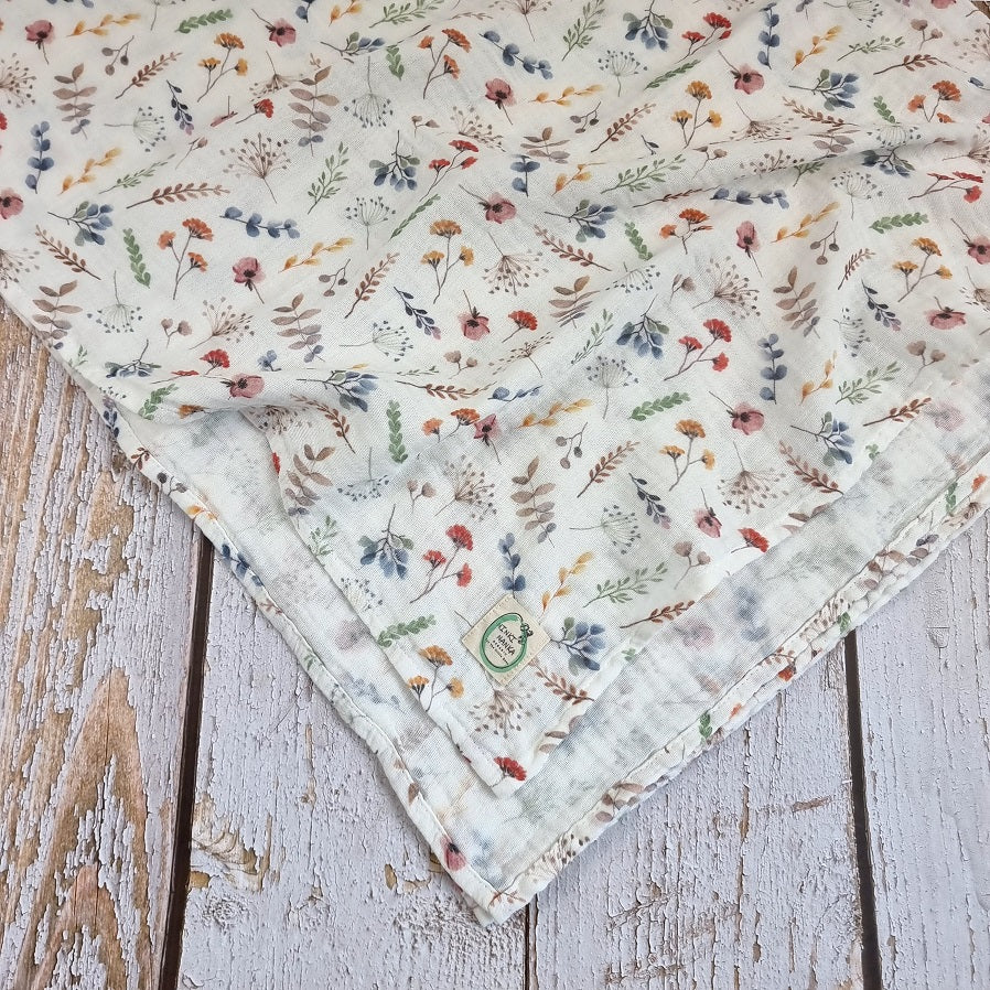 Meadow wild flowers extra large muslin swaddle, Floral swaddle blanket