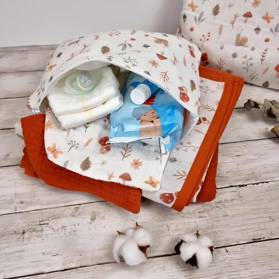 Gender neutral nappy bag organiser, woodland printed diaper bag