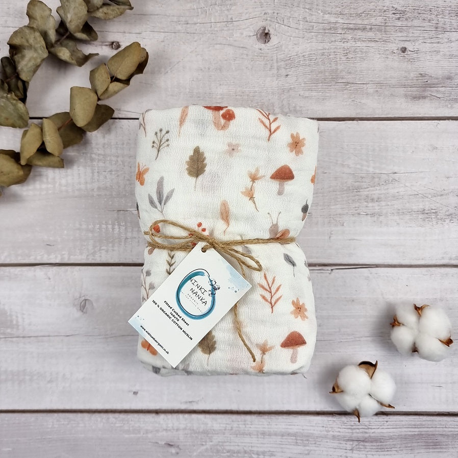 Muslin fitted cot bed sheet Woodland