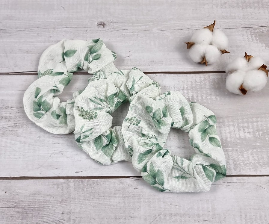 Handmade scrunchie with olive leaves print