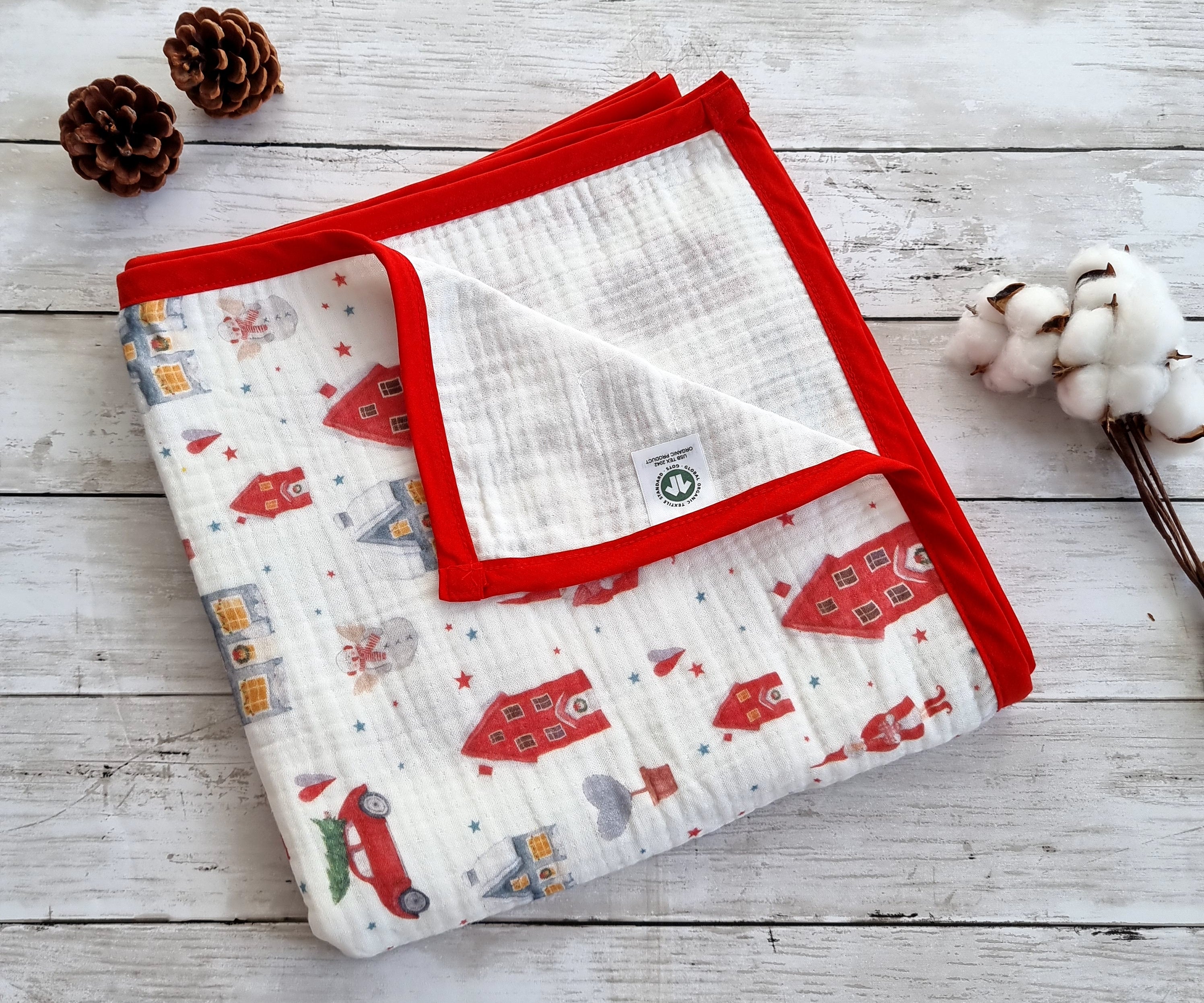 Christmas organic cotton baby blanket