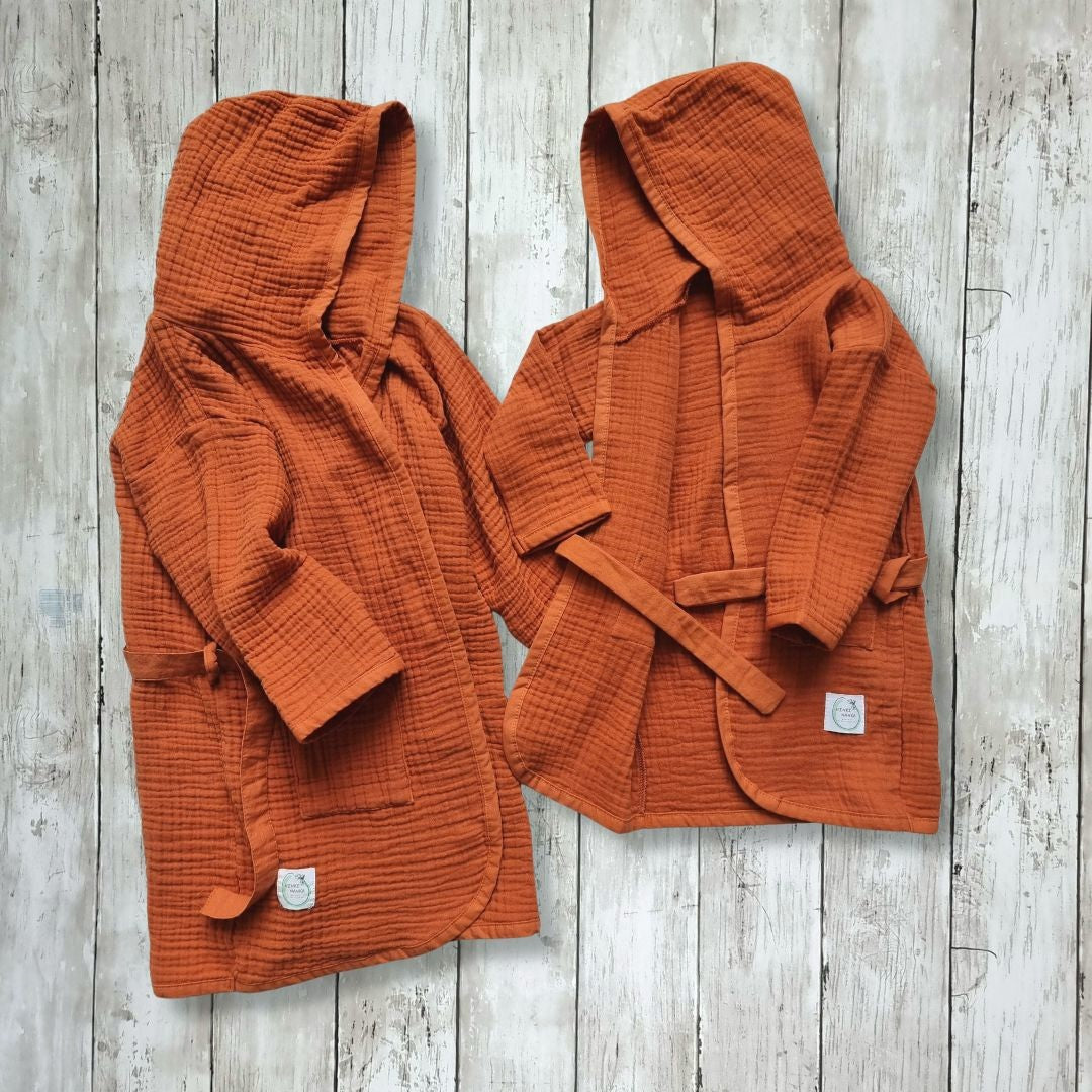 Rust kids dressing gown, Hooded Children's towelling robe robe