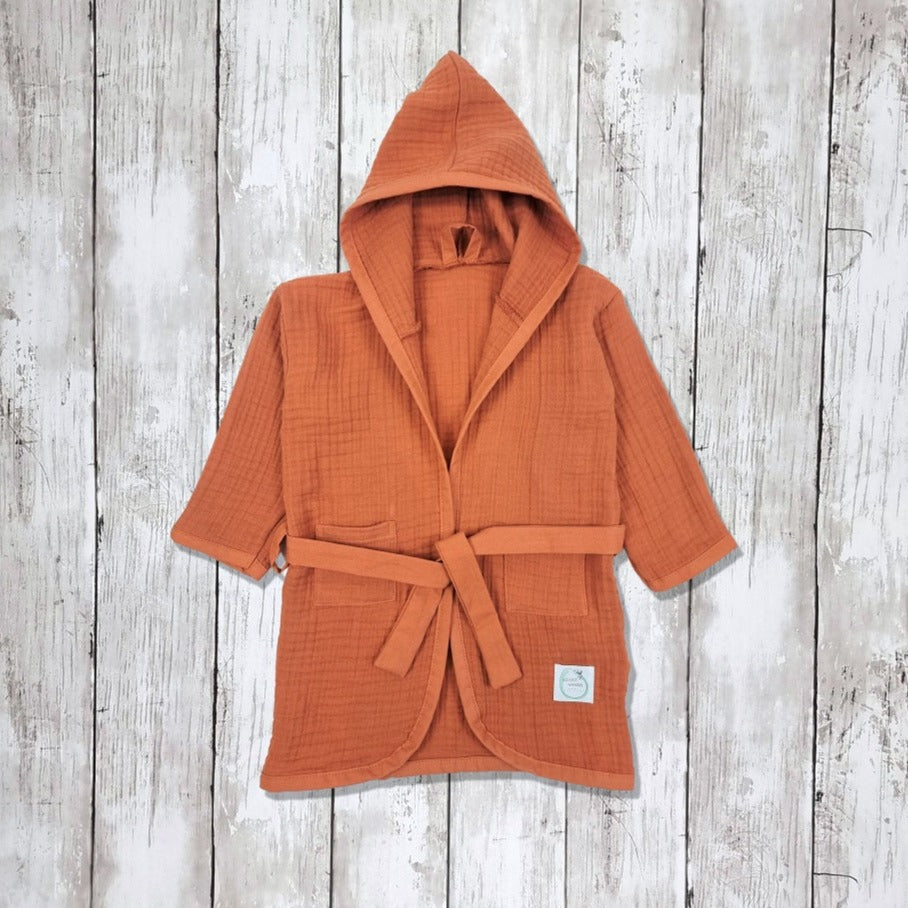 Rust kids dressing gown, Hooded Children's towelling robe robe