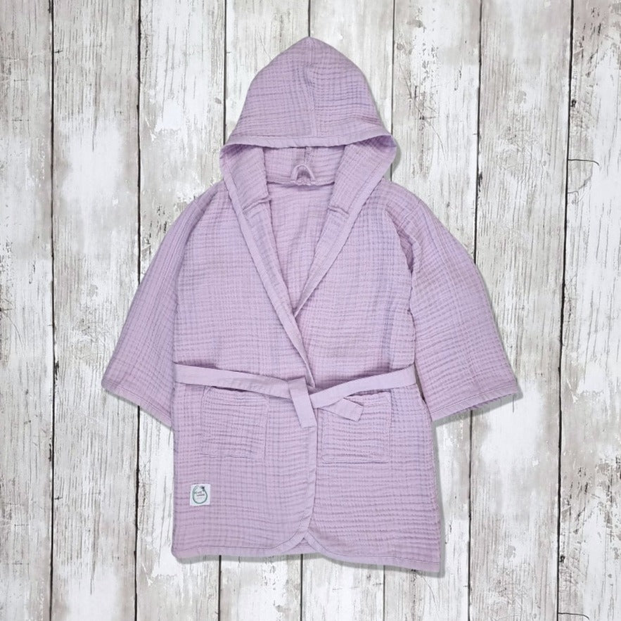 Lilac kids hooded towelling robe 
