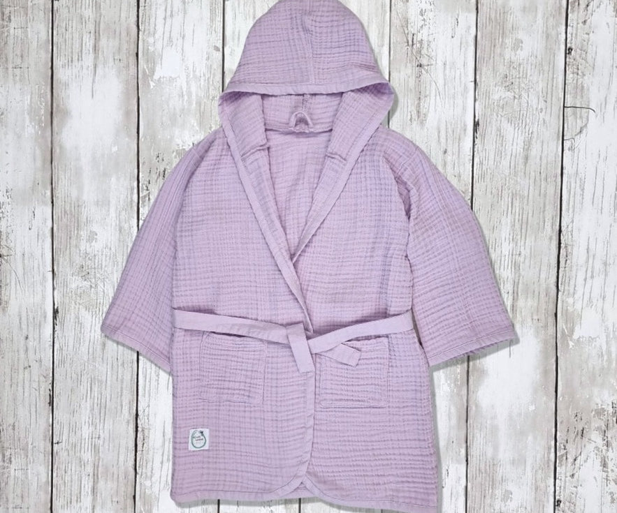 Lilac kids hooded towelling robe 