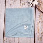 Light blue organic muslin Quilt Blanket for newborns, toddler and beyond.