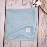Light blue organic muslin Quilt Blanket for newborns, toddler and beyond.