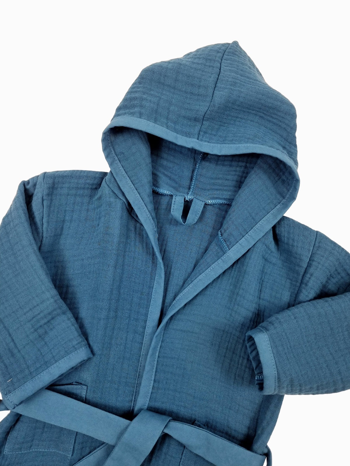 Hooded muslin Kids Dressing Gown, Children's beach cover-up, Hooded pool beach towel for kids, Blue bath towelling robe