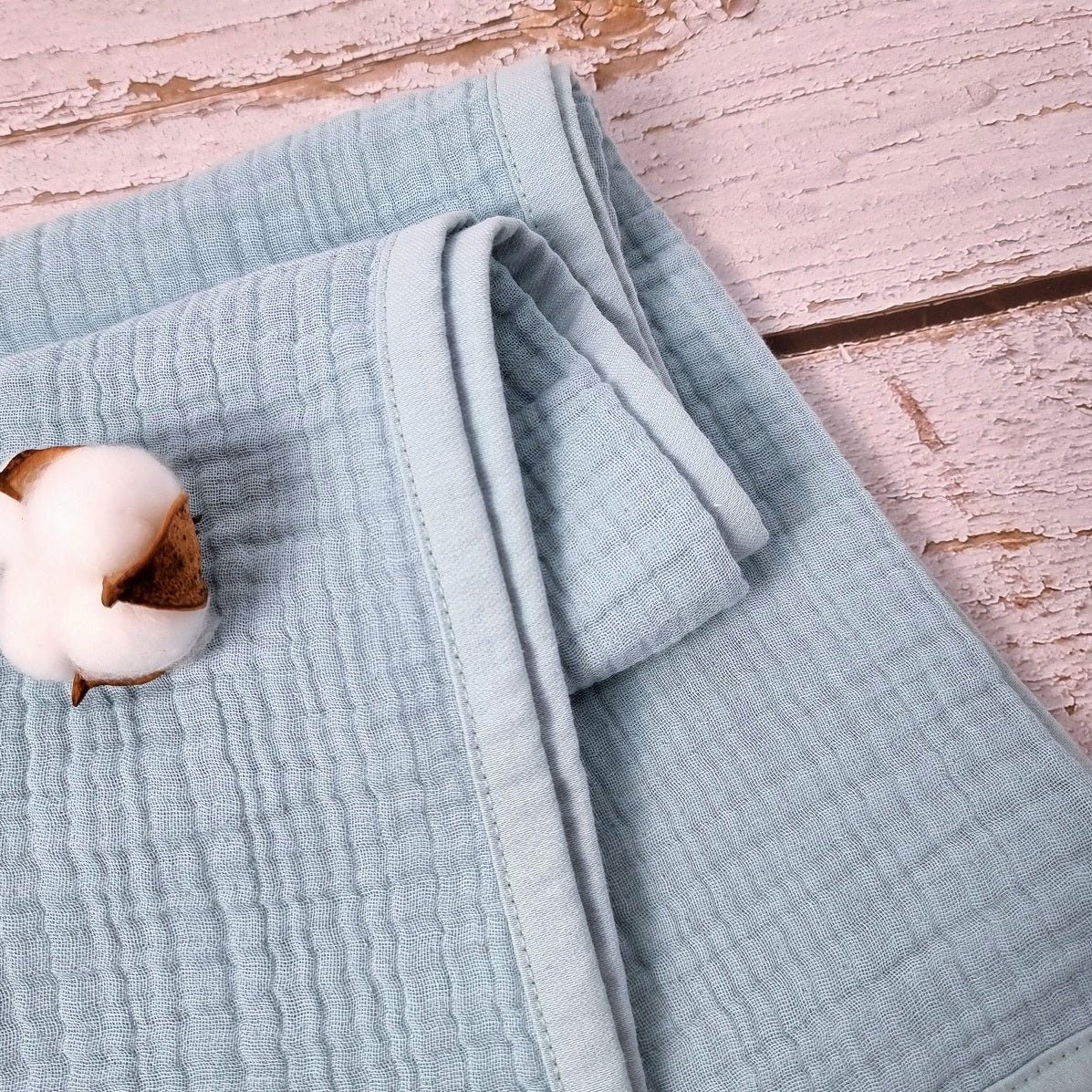 Light blue organic muslin Quilt Blanket for newborns, toddler and beyond.