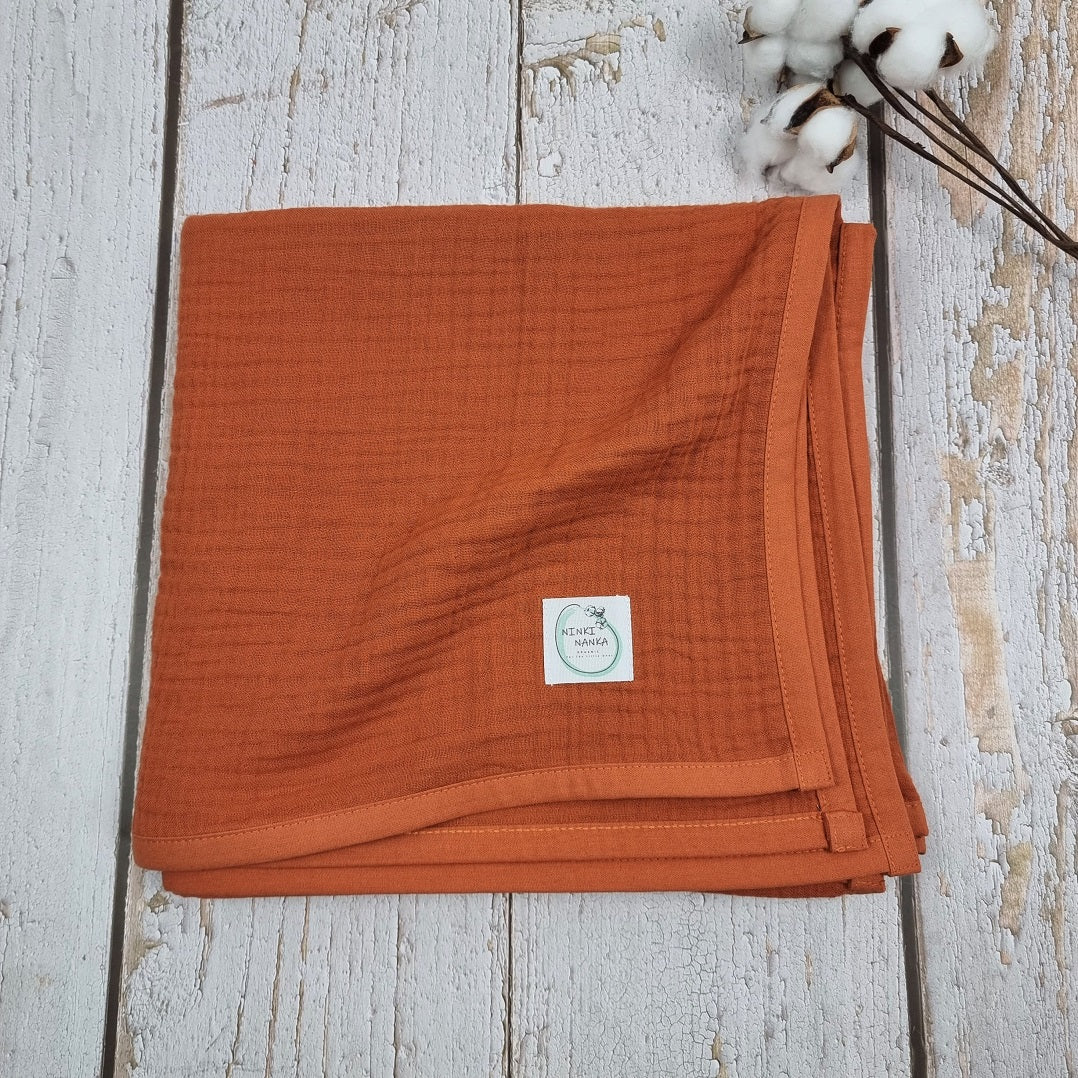 Rust muslin newborn baby quilt blanket