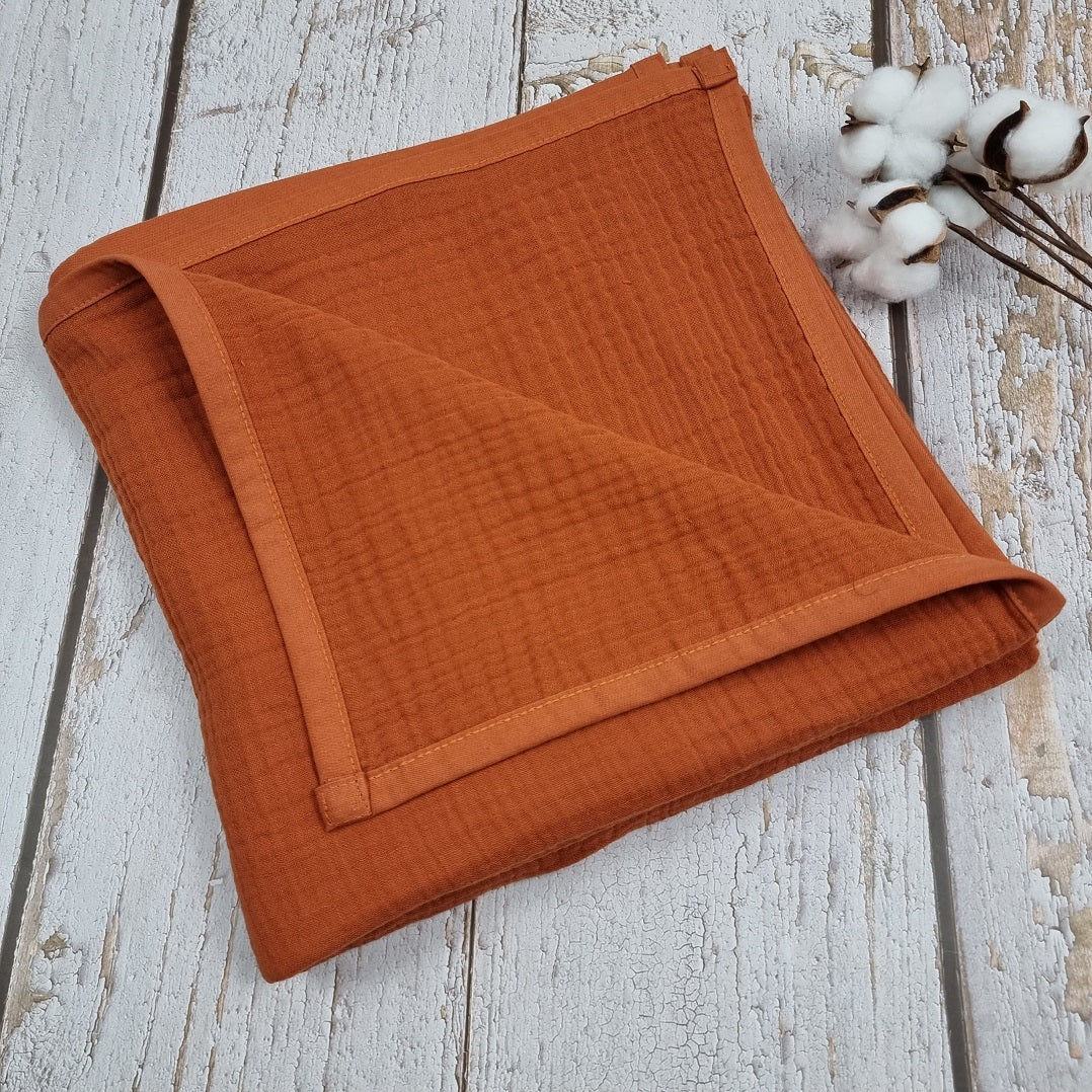 Rust muslin newborn baby quilt blanket