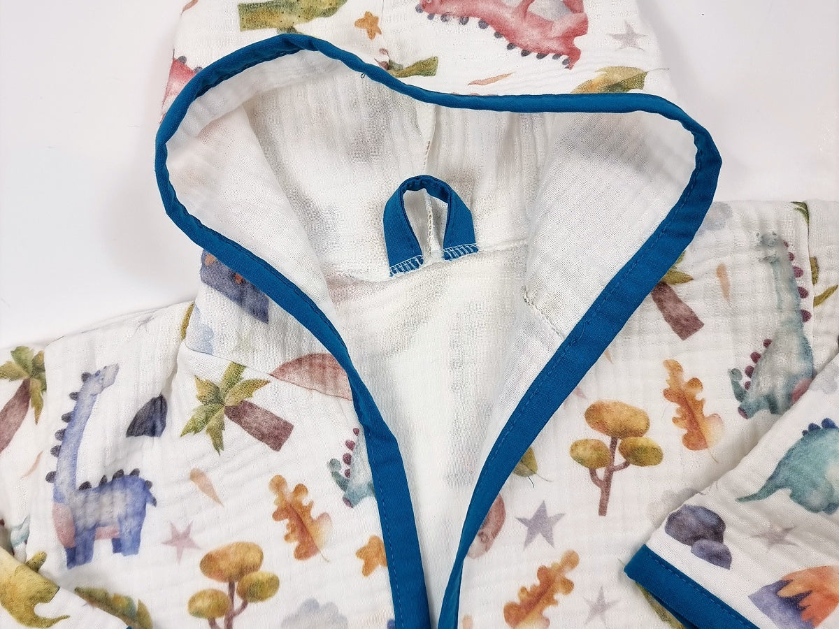 Dinosaour muslin kids dressing gown, bath robe for children