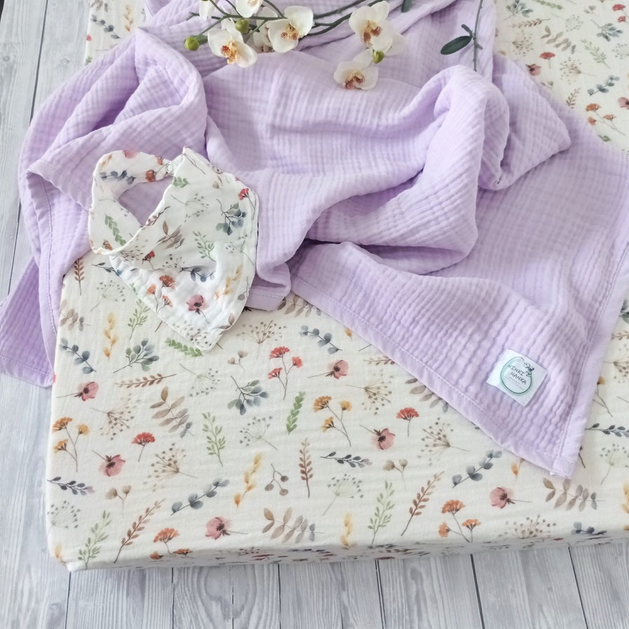 Wildflowers muslin cot bed fitted sheet 140x 70 cm, FLoral organic cotton cot bed sheets