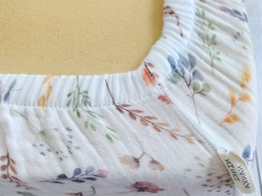 Wildflowers muslin cot bed fitted sheet 140x 70 cm, FLoral organic cotton cot bed sheets