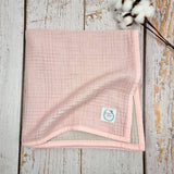 Soft pink double sided organic muslin blanket for babies and toddlers. Light pink & light grey