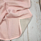 Soft pink double sided organic muslin blanket for babies and toddlers. Light pink & light grey