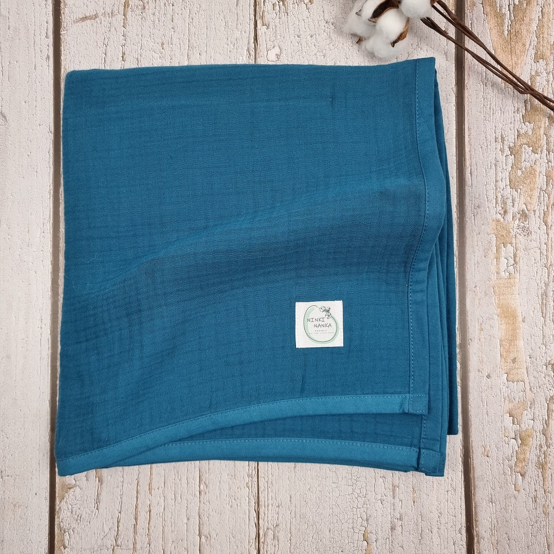 Royal blue organic muslin blanket for babies and toddlers