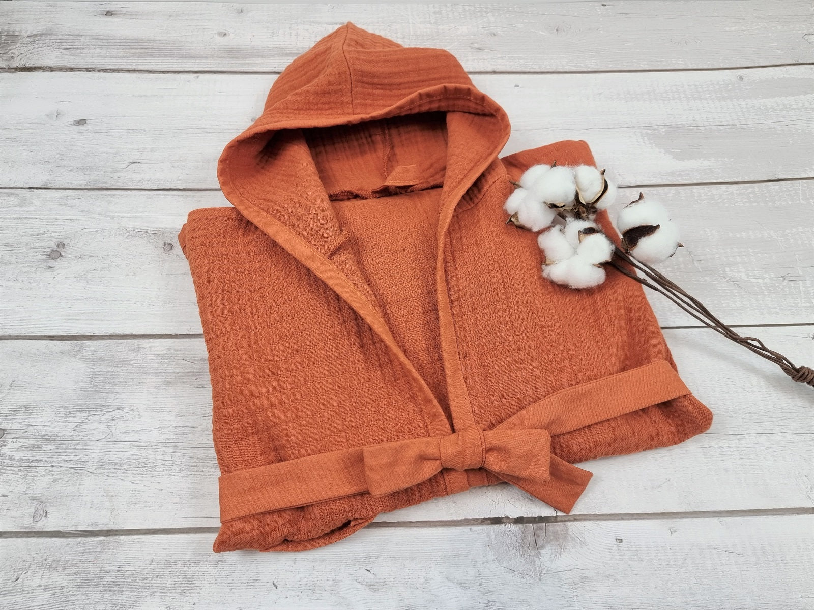 Rust kids dressing gown, Hooded Children's towelling robe robe