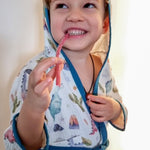 Dinosaour muslin kids dressing gown, bath robe for children Age 2-4