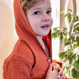 Rust kids dressing gown, Hooded Children's towelling robe robe