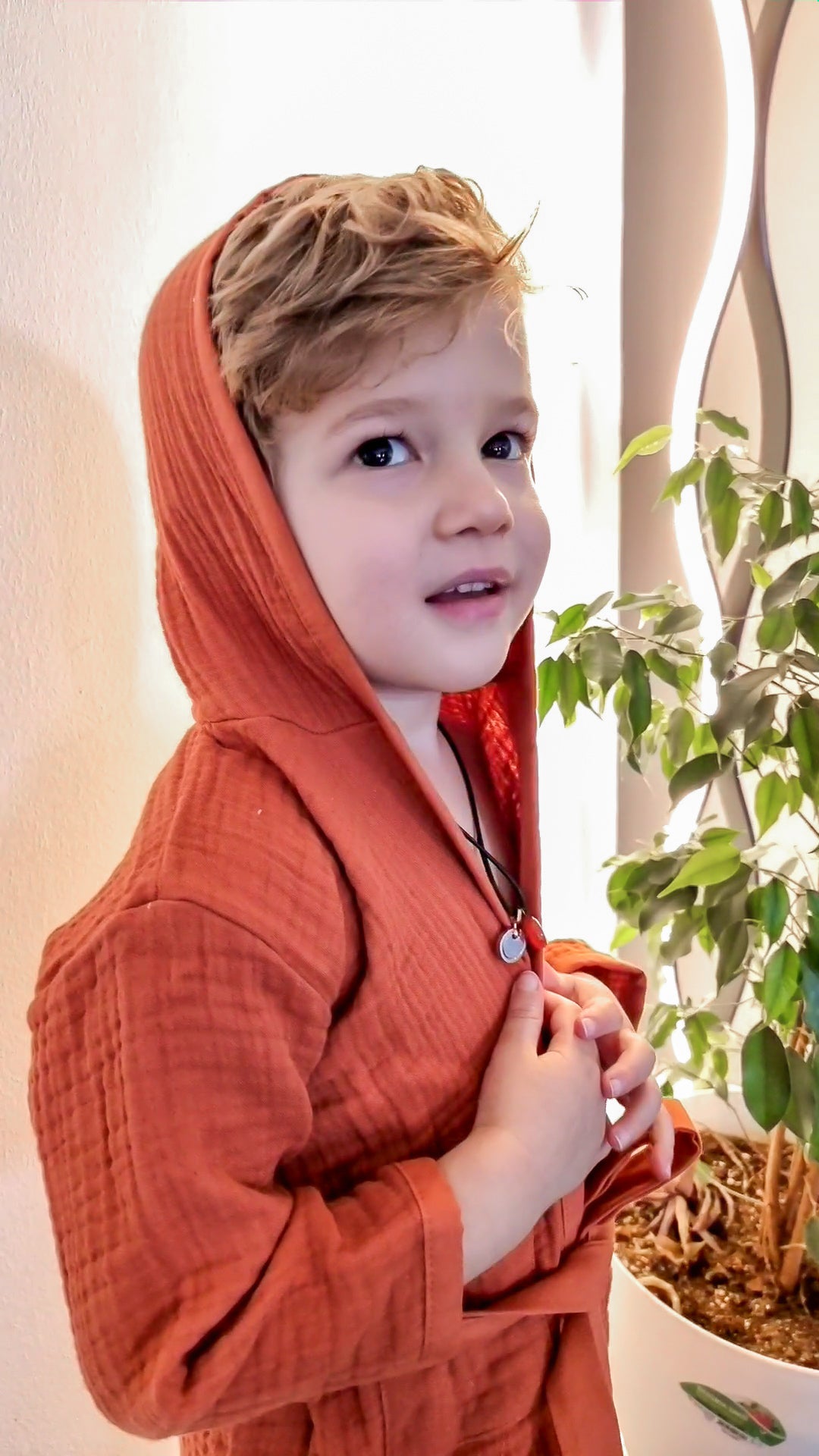 Rust kids dressing gown, Hooded Children's towelling robe robe