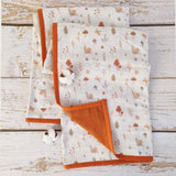 Woodland double sided organic muslin quilt blanket for babies and toddlers. White& cinnamon