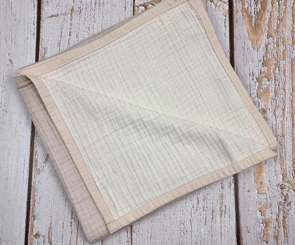 Organic cotton muslin double sided baby and toddler blanket, Beige & Ivory